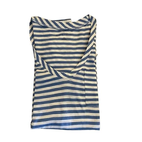 Caslon, Short Sleeve Corton Rounded V-Neck Tee, White-Blue Stripe Size XXS - Picture 9 of 14